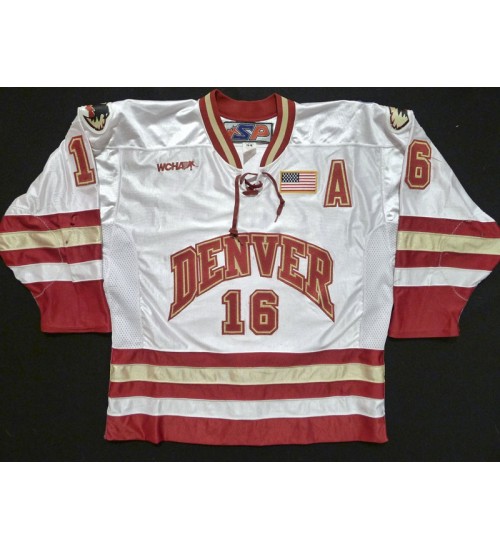 Custom NCAA 2004-05 Denver Pioneers 16 Kevin Ulanski Hockey Jersey Home White